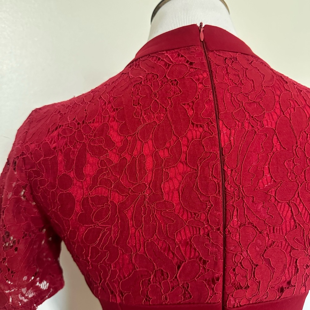 Vintage Mini Dress in Red And Lace embroidered florals formal cocktail dress - Picture 5 of 11
